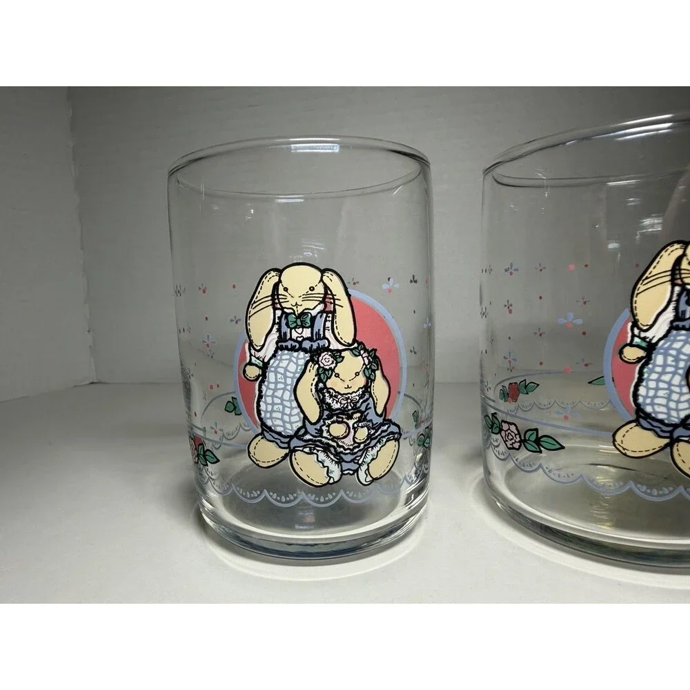VTG‎ B&D Country Bunny Glass Tumblers Set of 7 - 1990s Cottagecore Rabbit Glass
